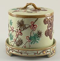 Victorian majolica dish and cover (for cheese?), c. 1880