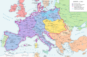 Europe in 1812, with the French Empire at its peak before the Russian Campaign