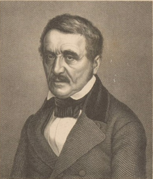 Drawing of a middle-aged white man with a moustache, wearing nineteenth-century formal dress