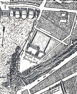 Hôtel de Guénégaud on the 1652 Gomboust map of Paris, showing the new entrance courtyard and the smaller service courtyard to its right