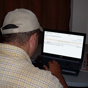 A guy typing stupid stuff into a Wikipedia edit window