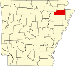 Map of Arkansas highlighting Craighead County