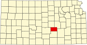 Map of Kansas highlighting Harvey County