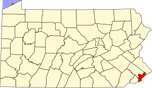 Map of Pennsylvania highlighting Philadelphia County