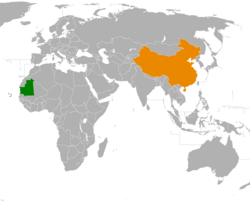 Map indicating locations of Mauritania and China