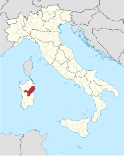 Map highlighting the location of the province of Nuoro in Sardinia