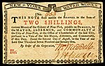 New York colonial currency, 2 shilling, 1775 (obverse)