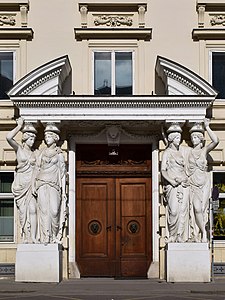 Neoclassical caryatids of the portal of the Palais Pallavicini in Josefsplatz, Vienna, Austria, by Johann Ferdinand Hetzendorf von Hohenberg, 1784