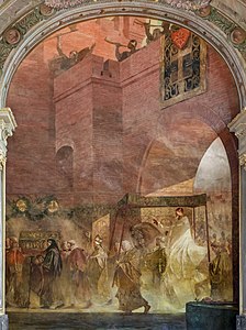 Painting on a wall in the Hall of Illustrious, representing Raymond IV welcoming the Pope in 1096.