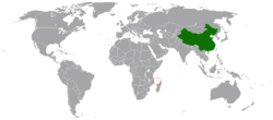 Map indicating locations of China and Comoros