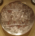 Multiple silver plates which display key parts of the early life of David