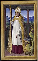 Saint Lifard with a dragon in the Grandes Heures of Anne of Brittany by Jean Bourdichon