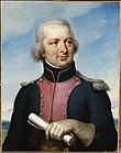 Painting of a slightly pudgy man with gray hair in a blue military uniform.