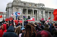 A hīkoi protest outside Parliament Buildings over the foreshore and seabed controversy, 2004