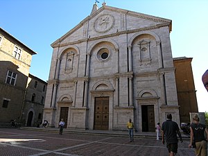 Pienza Cathedral, Italy, with the coat of arms of Pope Pius II, 1459-1462