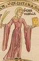 Grammatica wears a bliaut in the Hortus deliciarum, c. 1180