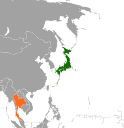 Map indicating locations of Japan and Thailand