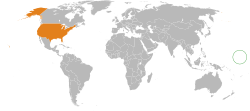 Map indicating locations of Kiribati and USA