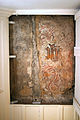 Medieval wall paintings behind later wood panelling in Shandy Hall's parlour