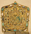 Eastern Jin dynasty cicada-patterned dāng (珰) plaque ornament, with embedded gemstones.