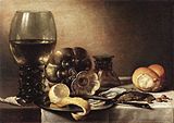 Pieter Claesz. Stillleben mit Austern, Römer u. a. 1633, Öl auf Holz, 38 × 53 cm, Staatliche Kunstsammlungen, Kassel