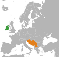 Map indicating locations of Ireland and Yugoslavia