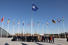 Secretary of State Anthony Blinken participates in a flag-raising ceremony for Finland at NATO Headquarters in Brussels, Belgium.