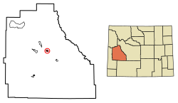 Location of Pinedale in Sublette County, Wyoming.