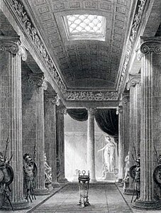 Ancient Greek Ionic columns in the Temple of Apollo at Bassae, Bassae, Greece, illustration by Charles Robert Cockerell, unknown architect, c.429-400 BC[17]