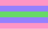 Trigender pride flag, made up of five horizontal stripes; which are, from top to bottom, pink, blue, green, blue, and pink.