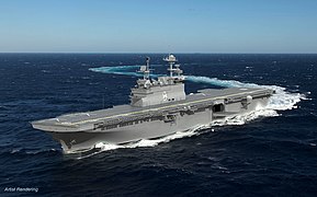 Artist's rendering of USS Bougainville (LHA-8), an America-class amphibious assault ship currently under construction