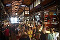 Wine and cheese snacks sold in stalls at the Mercado de San Miguel in Madrid