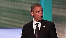 Barack Obama giving a speech to the Clinton Global Initiative in 2012