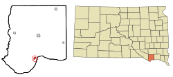 Location in Bon Homme County and the state of South Dakota