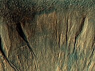 Close view of Gullies on crater wall