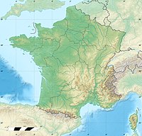 Map of France with mark showing location of Oradour-sur-Glane