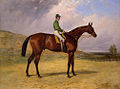 George Fordham in den neuen Rennfarben auf Prince Plausible (* 1858), Gemälde von Harry Hall