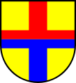 Or a cross per fess gules and azure