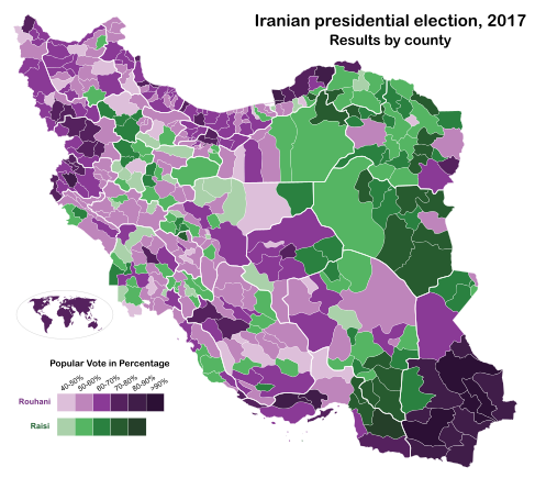 Iranian presidential election, 2017 by county