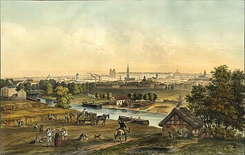 View into Brussels along the canal from Molenbeek, c. 1855