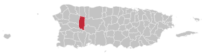 Map of Puerto Rico highlighting Lares Municipality