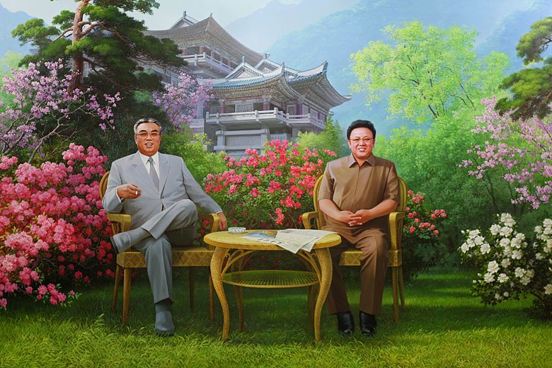 North Korea's first Supreme Leader Kim Il Sung depicted smoking. All three leaders have been smokers.