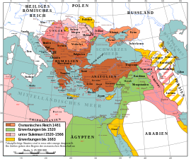 Das Osmanische Reich mit den Eroberungen Süleymans, 16. Jahrhundert