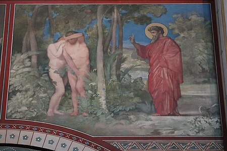 "Adam and Eve in Paradise with God the Father" (North side, second traverse)