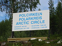 Arctic Circle sign by the Inland Line railway, Sweden