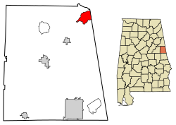 Location of Graham in Randolph County, Alabama.