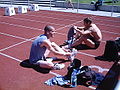 Falk Balzer (l.) und Thomas Blaschek (r.) nach dem Rennen über 110 Meter Hürden