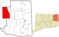 Ashford's location within Windham County and Connecticut