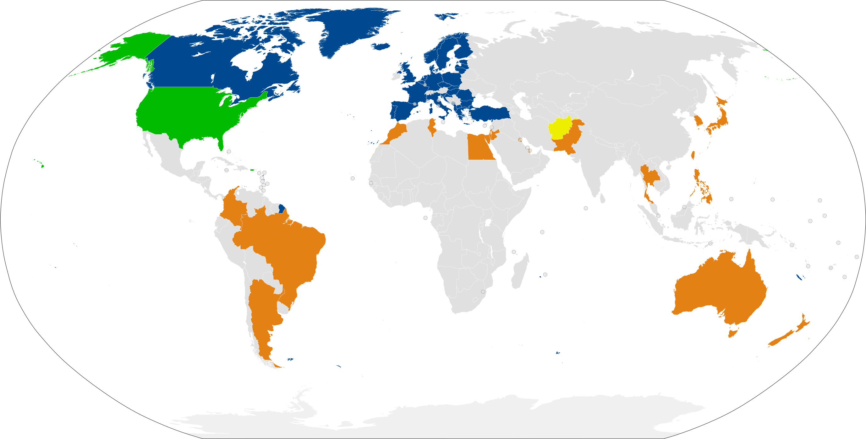 Unites States in green Major Non-NATO ally in orange
