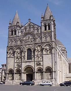 Angoulême Cathedral, France. The façade here, richly decorated with architectonic and sculptural forms, has much in common with that at Empoli in that it screens the form of the building behind it.